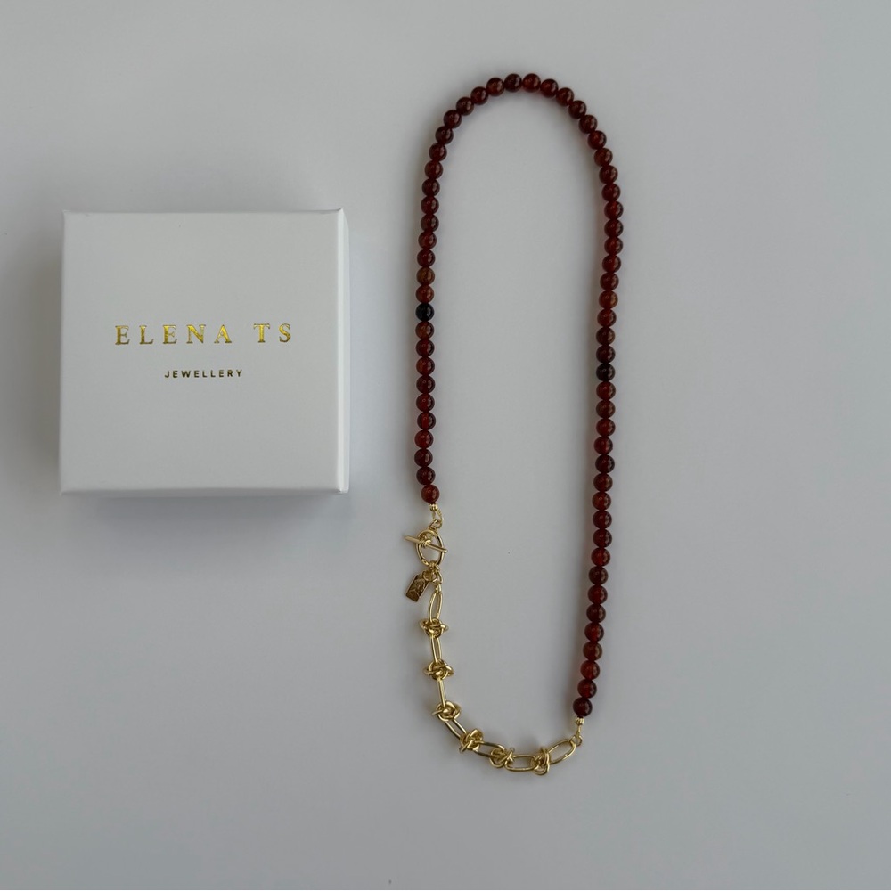 724 Garnet Stone Beaded Gold Necklace